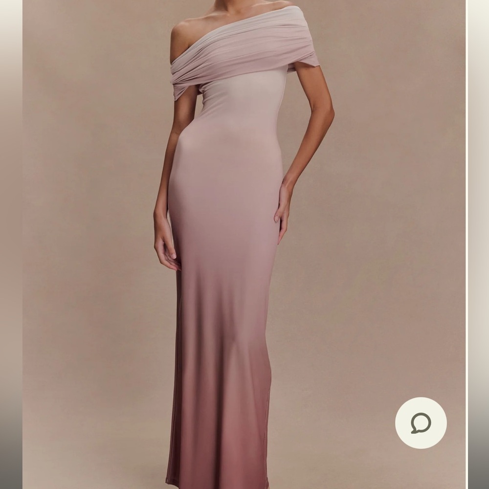 Cassandra - Off Shoulder Slinky Maxi Dress - Neutral Ombre